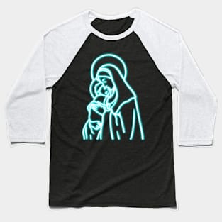 Blue Neon Virgin Mary Baseball T-Shirt